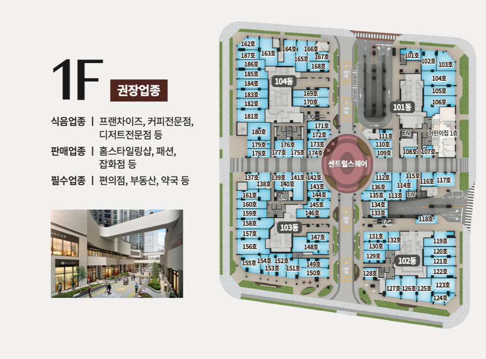 1F 스트리트몰 배치도 및 권장업종